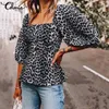 Bloups feminina camisas mulheres 2021 moda leopard estampa Celmia vintage meia manga de verão colarinho quadrado sexy elegante streetwear tops 5xl1