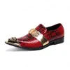 Ny mode röd äkta läder män klänning skor metall spetsig tå kristall party bröllop män skor plus storlek 38-46 Business Oxford Shoe