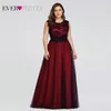 Plus Size Elegante Abendkleider Ever Pretty Burgund A-Linie Spitze Ärmelloses Sexy Kleid für Party Robe De Soiree 2020 LJ201119