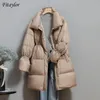 FitAylor Winter Mulheres Stand Colar Long Down Parka Cor Sólida Manga Longa Lace Up Zipper Down Casaco Quente Neve Jaqueta Outwear 201023