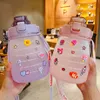 Cute Girl with Sticker Straw Pot Belly Cup 1300ml Sports Bottles Children's Female Water Bottle with Strap AA