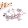 Mode 925 Sterling Silver Pink Cherry Blossoms Sakura Murano Lampwork Glass European Charm Beads Crystal Dangle Fits Pandora Charm Bracelets Collier B8