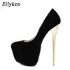 Eilyken Sexig Bröllop Kvinnor Fetisch Skor Kortfattad Kvinna Pumps Latform Mycket högklackad Stripper Flock Pumps 16 cm J1215