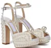 Élégante mariée mariage Sacora sandales chaussures femmes bride à la cheville talons hauts marque Designer perles dame pompes gladiateur Sandalias EU35-43