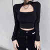 HEYounGIRL Cut Out Svart Harajuku Crop T-shirt Gothic Casual Basic Kvinna T-shirt Toppar Långärmad T-shirt Dam Cool Streetwear 220307