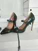 Handgjorda riktiga bilder Kvinnor Stiletto Högklackat Klänning Skor Mary Janes Patchwork Läder Petced-Toe Evening Party Prom Fashion Court Pumps Green D753-6