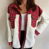 Kvinnors blusar Kvinnors skjortor 2022 Fashion Coat Winter Warm Long Sleeve Stitching Plaid Pocket Jacket Femme Autumn Coats Blus