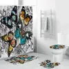 4 st badrum med dusch gardin badmatta uppsättning toalett omslag vintage paris torn med fjäril blomma print dusch gardiner t200711