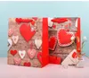 Valentine Gift Bag White Kraft Paper Bag Heart Printed Wedding Birthday Party Favors Supplies Gift Bags S M L