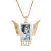 HIP HOP Rechthoek Geheugen Foto Hanger Custom Diamond Square Medallons Iced Out Angle Wing Photo Hanger voor Vrouwen Ketting