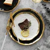 Nordic ceramic plate Fruit salad Dessert christmas plates gold plates black porcelain dinner sets Party round trays decorative 201217