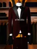 맞춤형 Velveteen Groomsmen 피크 옷깃 신랑 Tuxedos 남자 정장 웨딩 / 댄스 파티 / 저녁 최고의 남자 블레이저 (자켓 + 바지 + 넥타이) T251