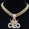 Anhänger Halsketten Männer Frauen Hip Hop CEO Brief Halskette mit 13mm Kristall Kubanischen Kette Iced Out Bling HipHop Mode schmuck289p