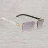 2023 Designer Brille Neue Vintage Naturholz Sonnenbrille Männer Buffalo Horn Randlose Rahmen Brille Frauen Für Outdoor Zubehör Oculos Square Gafas 012N