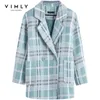 Vimly Woolen Coat Women Elegant Office Lady Lady Plaid Turn Down Double Breched Thick Winter CasuareMemaly Overcoat 30090 201215