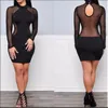 Parti Elbiseler Seksi Kadınlar Mesh Through Through Bodycon Uzun Kollu Giysi Akşam Clubwear Mini Skinny Dress1