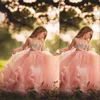 Puffy Flower Girl Dresses For Weddings Blush Pink Lace Appliques Beads With Bow Ruffles Tiered Girls Pageant Dresses Kids Communion Gowns