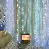 Mais novo design 300-led luz branca romântica natal casamento decoração ao ar livre cortina luz da corda 110v alto brilho led stri253u