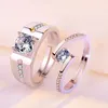 Cluster Rings Simple Crystal Heart Couple Set Fashion Pair Opening Stainless Steel Wedding Luxury Jewelry Gift Wholesale