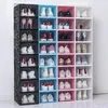 NY!!! Tjockta plastskoboxar Klar dammskyddad skoförvaringslåda Transparent Flip Candy Färg Staplable Shoes Organizer Boxes Partihandel Pro232