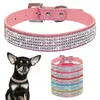 Pu rhinestone collar skalbar husdjur hund krage tillbehör mode halsband populär het försäljning med olika färger 9 1kl J1