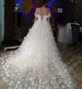 Custom Off Shoulder Ball Gown Wedding Dresses 2021 with Hand Made Flowers Sweep Train Lace Up Tulle Plus Size Bridal Gowns