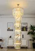 Larga de cristal moderno Araña de cristal europeo Chandeliers de oro Lacksture American American Grandes lámparas colgantes Escalera de espiral LED Luz de iluminación interior Altura 540 cm