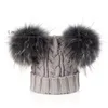 Laurashow Bebê Inverno Real Mink Fur Ball Beanie Knit Chapéu Crianças Quente Raccoon Pom Pom Pom Pom Pom Pomas Goinhos de Lã Y201024