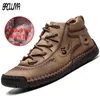 Classic Winter Men's Breathable Men Ankle Thick Plush Warm Snow Leather Autumn Outdoor Man Motorcycle Boots 201124