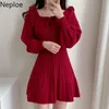 Casual Dresses Neploe Temperament för kvinnor 2021 Fall Robe Square Collar Långärmad Stickad Vestidos de Mujer Koreanska Vintage Dress
