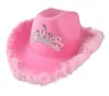 Geniş Memlu Şapkalar 2022 Batı Stil Pembe Kovboy Şapkası Tiara Cowgirl Kapağı Kadınlar için Doğum Günü Kostümü Party308z
