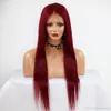 Red Color Brazilian Remy HairGlueless Long Straight 99J 13x4 Lace Front Human Hair Wig Pre Plucked with Baby Hair3488438