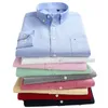 Men's Long Sleeve Blue Oxford Dress Shirt with Left Chest Pocket Cotton Male Casual Solid Button Down Shirts 5XL 6XL Big size Y200104