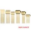 Guld bestick set guld skedar gafflar knivar setstainless stål kniv gaffel kaffe sked ätpinnar spegel dinnerware set 211228