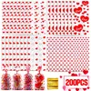 200 pcs sacs de cellophane Saint-Valentin avec attaches torsadées en plastique transparent bonbons biscuits sac d'emballage pour fournitures de fête d'anniversaire H1231