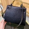 Women Handbag Genuine Leather Bags Shoulder Bag Fashion Plain Calf Leather Ostrich Skin Lock Key Hasp Artwork Hand B239G