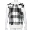 패션 대형 Houndstooth 니트 조끼 스웨터 여성용 빈티지 민소매 사이드 벤트 여성 양복 조끼 Chic Tops