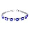 Diamant kleur sieraden armband tanzaniet bloemblaad ring blauw kristal hanger vier klauw sapphire oorring sieraden set253w