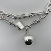 S925 Sterling Silver Necklace Cains Classic Retro Love Lock with Ball Lucky U على شكل قلادة رومانسية عيد الحب GIF2815