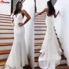 2022 Robe de soriee Barato Verano Vestidos de novia sin espalda Sexy Espalda abierta con lazo Tren largo Vestidos de novia sirena DWJ0128
