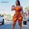 Anjamanor Camouflage Print Casual Two Piece Set Crop Top och Byxor Sommar Korta Tracksuit Kvinnor Sexig Bodycon Romper D74-AA21 T200704