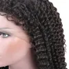 말레이시아 변태 곱슬 곱슬 T 부분 인간 머리 가발 자연 색상 중간 부분 13x1 흑인 여성을위한 레이스 전면 가발