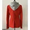 HIGH STREET est Stylish Designer Blazer Jacket Women s Zip rimovibile con cappuccio doppio petto Blazer rosso casual LJ201021