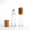 Bamboo 10ml Glass Roller Bottles 1 3 OZ Clear Essential oil Cosmetics Container with Stainless Steel Roller