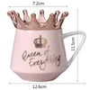 Couronne créative tasse en céramique rose mignon tasse à café nordique tasse à lait avec cuillère couvercles tasse à café tasses à eau vacances Souvenirs cadeau