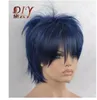 Mix Short Silky Straight Blue Black Lady Wig Heat Daily Wear Capelli pieni