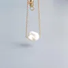 LIIJI Unique Baroque Freshwater Pearl Gold Filled Chain Choker Gedrukte handgemaakte hanger ketting 15.5 inch Q0531