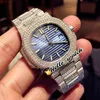Luksusowy Nowy 5711 5719 / 1G-001 Blue Texture Dial Miyota Automatyczny Zegarek Mens Stal W pełni Iced Out Diamond Bransoletka Sport Zegarki Hello_watch