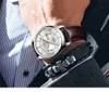Montre à cadran en or rose de haute qualité Hommes cuir imperméable 30m Montres Mode affaires Japon Mouvement de quartz Date d'auto Horloge 210303