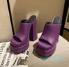 Ciabatte sandali con plateau moda-viola Ciabatte in pelle chunky block Tacchi alti slip-on open toe donna Scarpe street style di lusso da sera